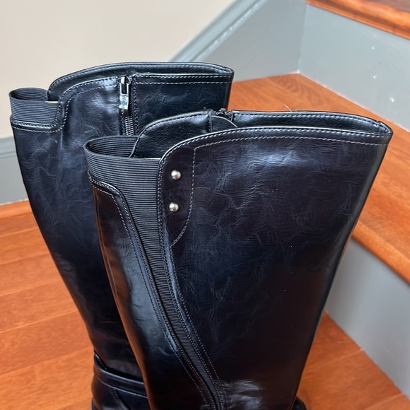 NWT WANTED Womens Black Double Buckle Strap Stretch Bergen Riding Boot - Picture 5 of 10